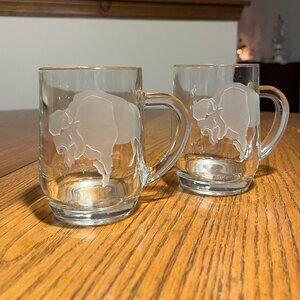 Buffalo Etched Glass Mugs - 2, like new